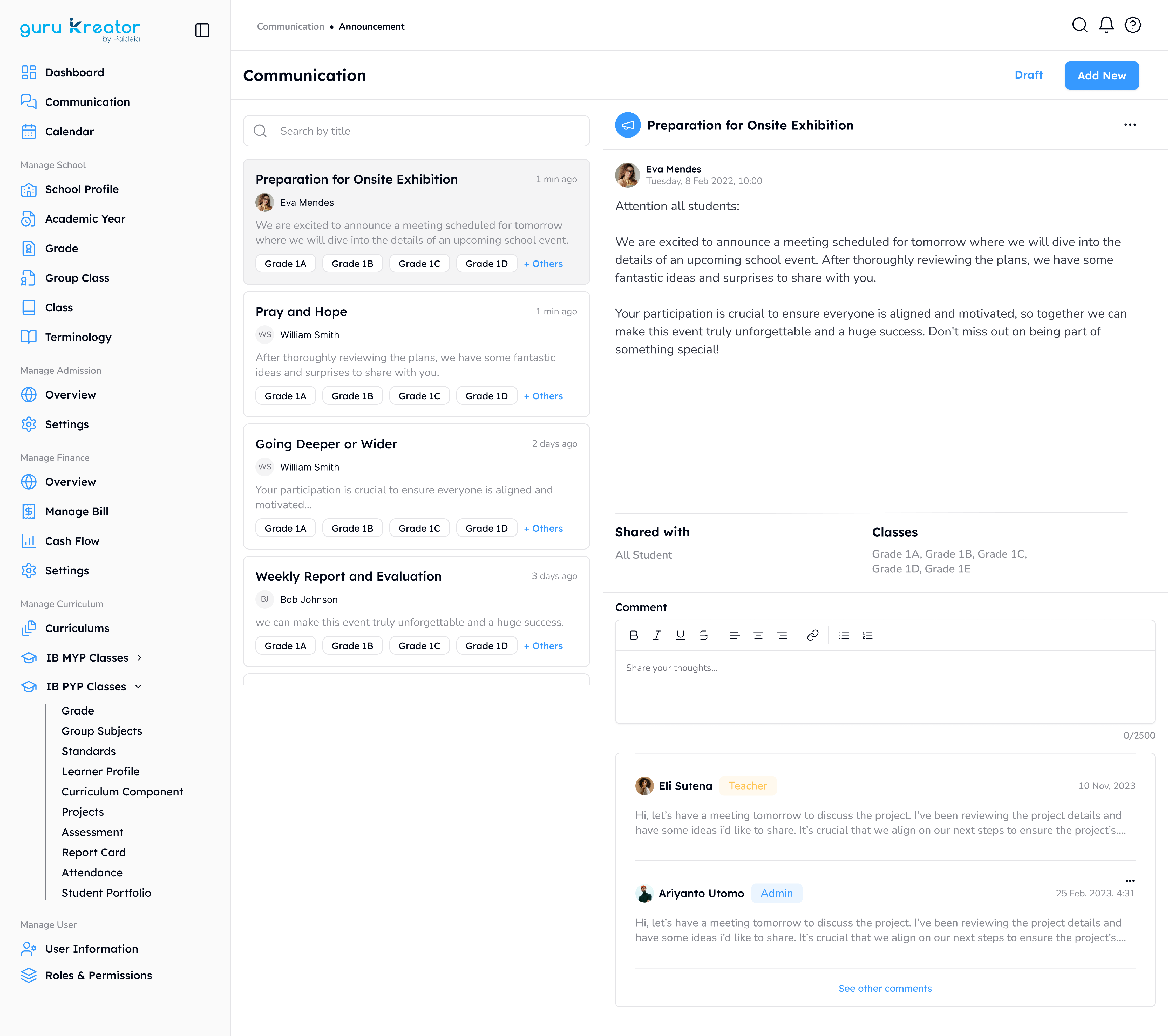 LMS, Pengumuman Sekolah, Announcement, Pemberitahuan, Aplikasi Guru Kreator